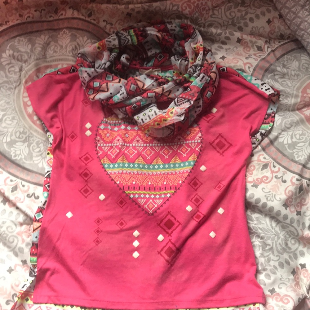 Multi Color-Girls Top With Scarf